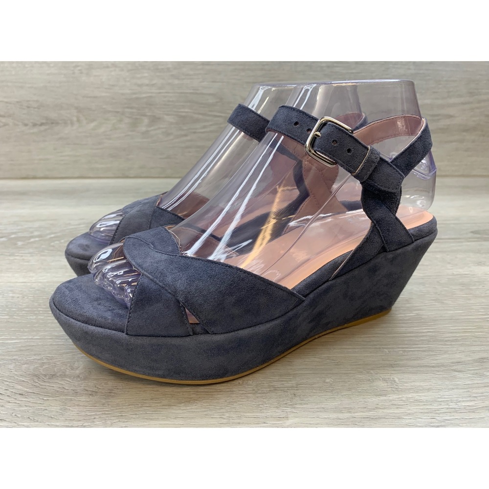 Stuart Weitzman Navy Blue Suede Platform Wedge Sandals Peep Toe Size 6 Spain - Picture 3 of 11